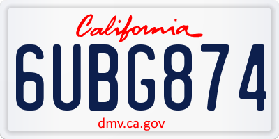 CA license plate 6UBG874