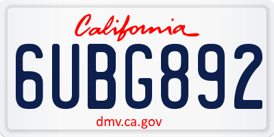 CA license plate 6UBG892