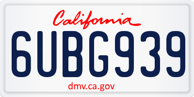 CA license plate 6UBG939