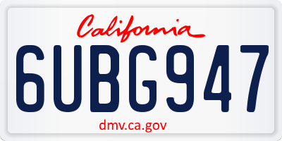 CA license plate 6UBG947