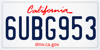 CA license plate 6UBG953