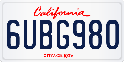 CA license plate 6UBG980