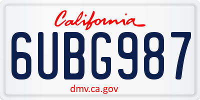 CA license plate 6UBG987