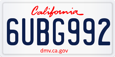 CA license plate 6UBG992