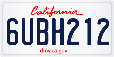 CA license plate 6UBH212
