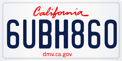 CA license plate 6UBH860