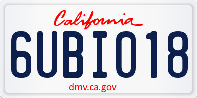 CA license plate 6UBI018