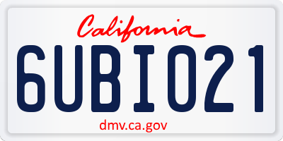CA license plate 6UBI021