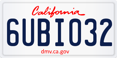CA license plate 6UBI032