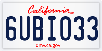 CA license plate 6UBI033