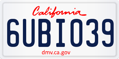 CA license plate 6UBI039