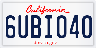 CA license plate 6UBI040