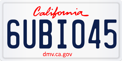 CA license plate 6UBI045