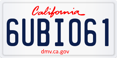 CA license plate 6UBI061