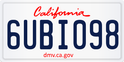 CA license plate 6UBI098