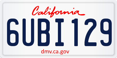 CA license plate 6UBI129
