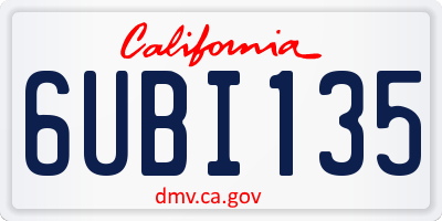 CA license plate 6UBI135