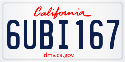 CA license plate 6UBI167