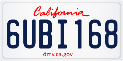 CA license plate 6UBI168