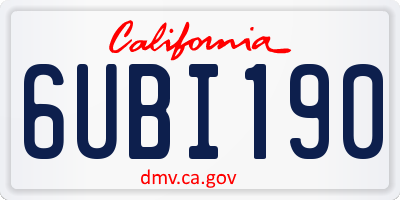 CA license plate 6UBI190