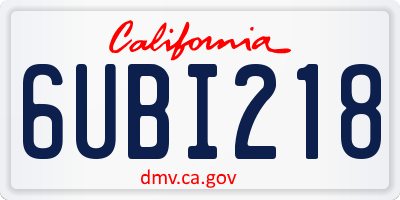 CA license plate 6UBI218