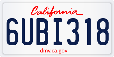 CA license plate 6UBI318