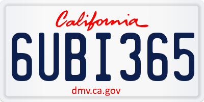 CA license plate 6UBI365