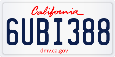 CA license plate 6UBI388