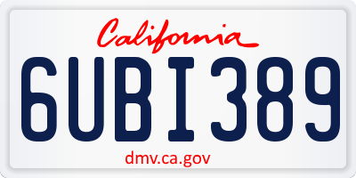 CA license plate 6UBI389