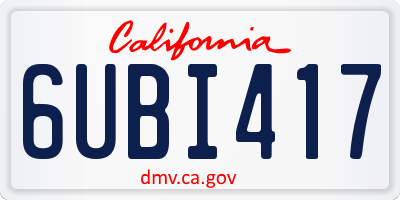 CA license plate 6UBI417