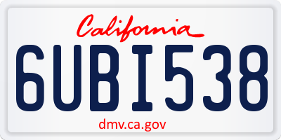 CA license plate 6UBI538