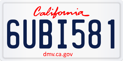 CA license plate 6UBI581