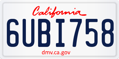 CA license plate 6UBI758