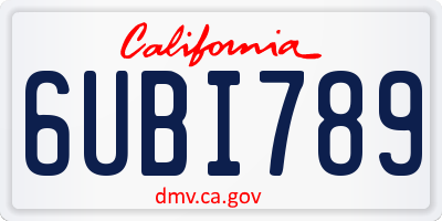 CA license plate 6UBI789