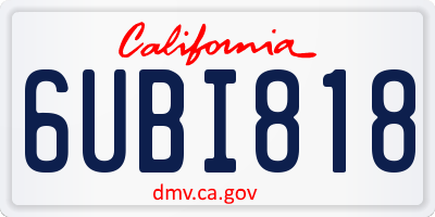 CA license plate 6UBI818