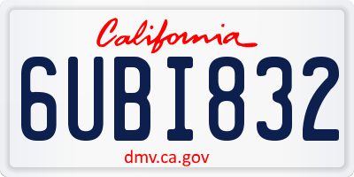 CA license plate 6UBI832