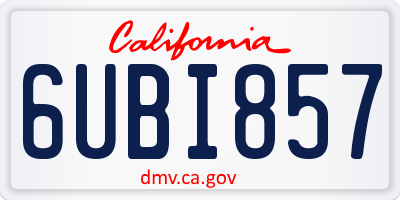 CA license plate 6UBI857