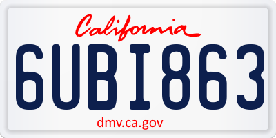 CA license plate 6UBI863