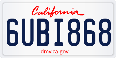 CA license plate 6UBI868