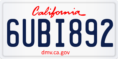 CA license plate 6UBI892