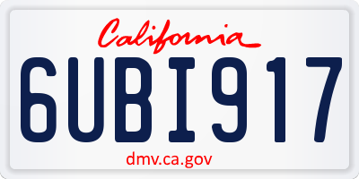 CA license plate 6UBI917