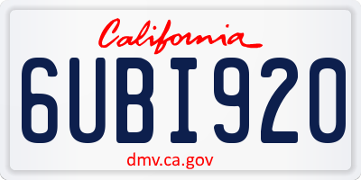 CA license plate 6UBI920