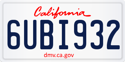 CA license plate 6UBI932