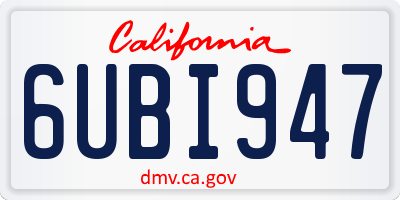 CA license plate 6UBI947