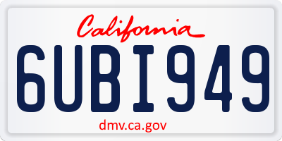 CA license plate 6UBI949