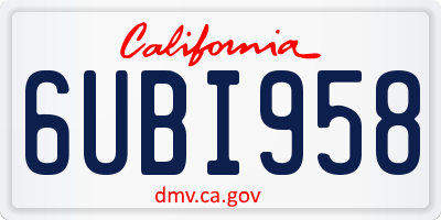 CA license plate 6UBI958