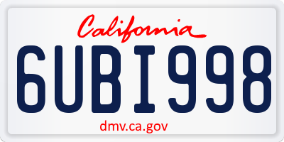CA license plate 6UBI998