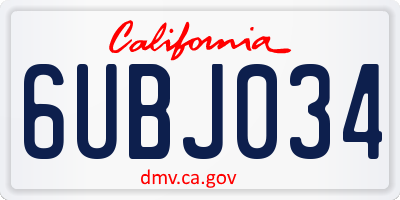 CA license plate 6UBJ034