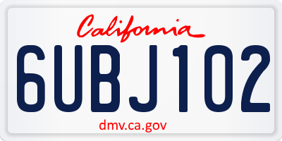 CA license plate 6UBJ102