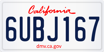CA license plate 6UBJ167